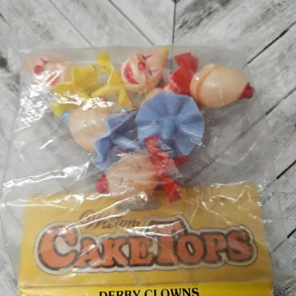 Vintage Cake Topper Derby Clowns 80s Wilton CakeTops 6 pcs